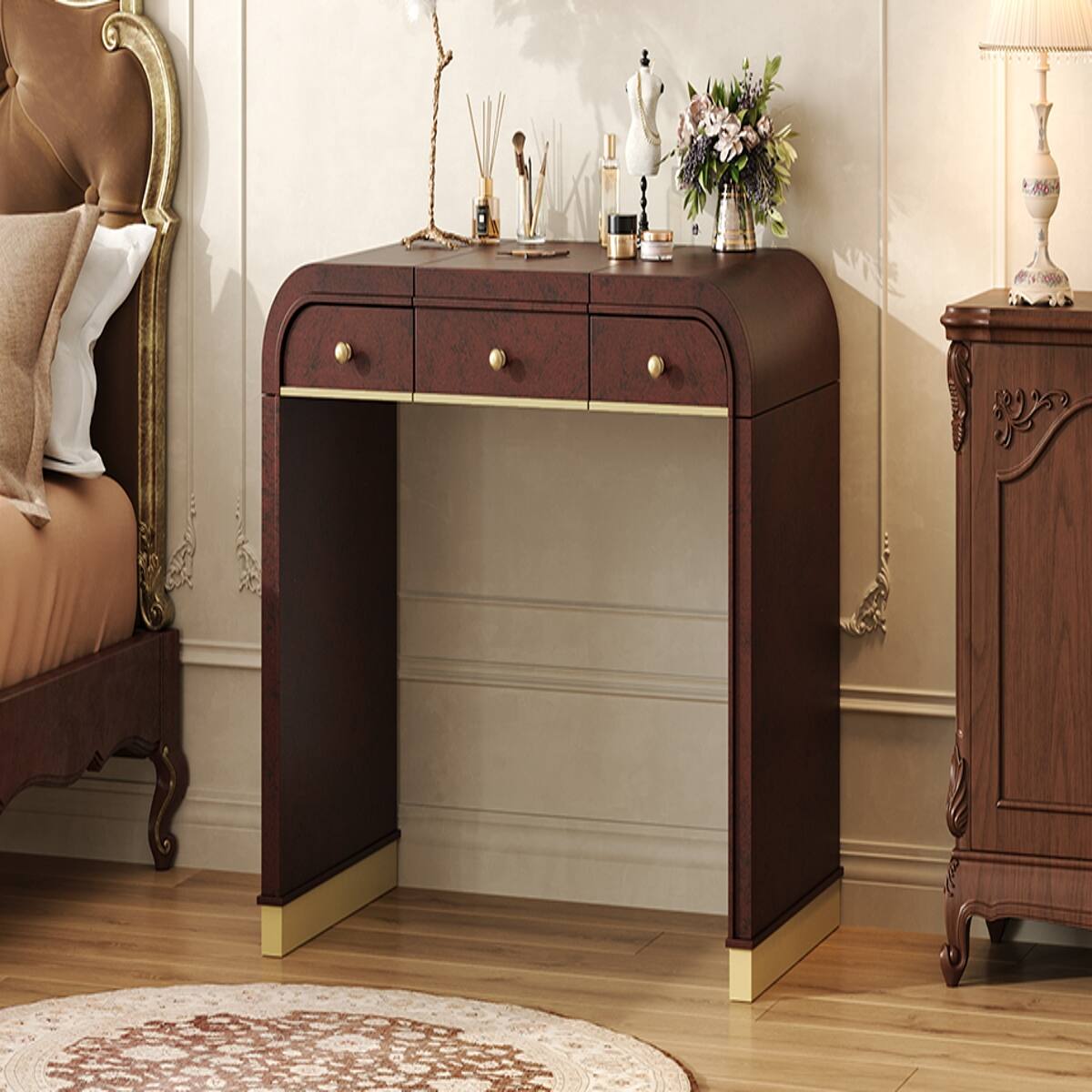 Alt View 7. Loheer - Loheer Flip Top Vanity Desk, Espresso Vanity Table with Mirror and Hidden Storage - Espresso.