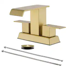 Boyel Living - 4 Inch Centerset Faucet SUS304 Waterfall Spout 1.2GPM Dual Handle Pop Up Drain - Brushed Gold