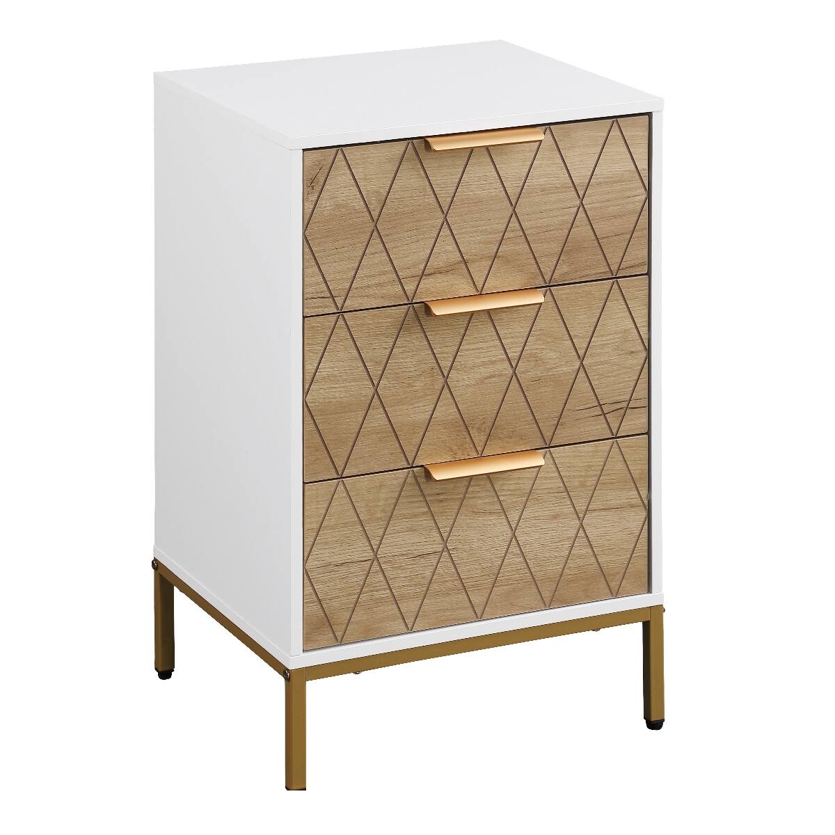 Alt View 7. Loheer - Loheer Three Drawer Nightstand, Mid Century Modern White and Natural Bedroom End Table - Natural and White.