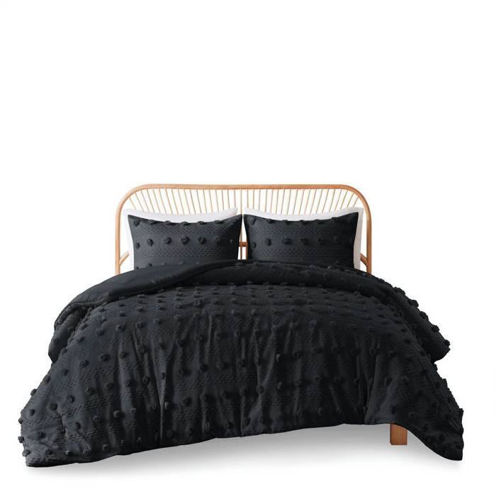 Front. Hivvago - Twin/Twin XL 2 Piece Pompom Microfiber Hypoallergenic Comforter Set in Black - Black.