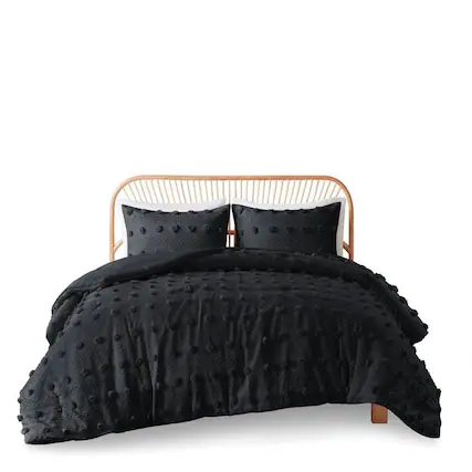 Front. Hivvago - Twin/Twin XL 2 Piece Pompom Microfiber Hypoallergenic Comforter Set in Black - Black.