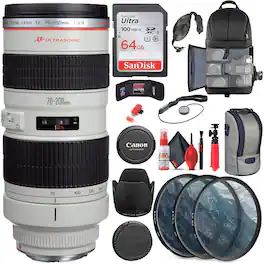 Canon - EF 70-200mm f/2.8L USM Lens (2569A004) + Filter Kit + BackPack + More - Black