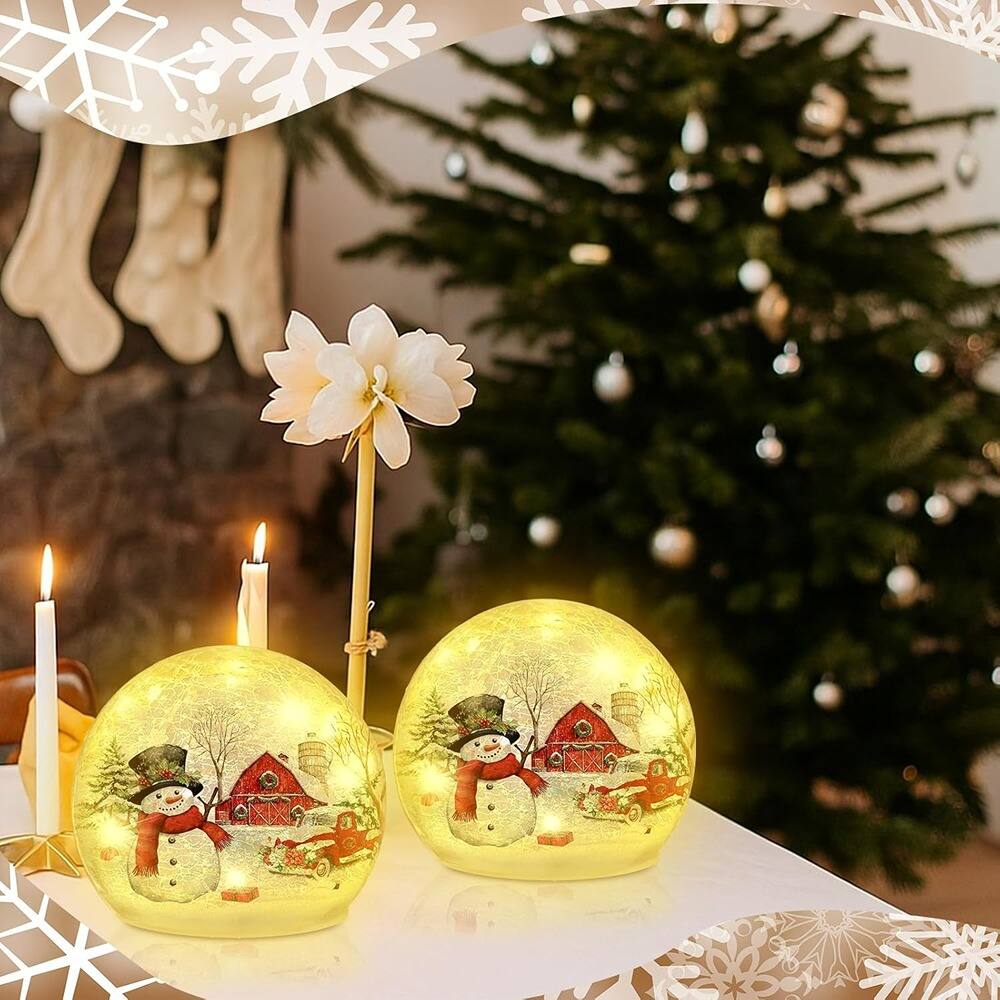 Left. RTMB - 4" Snowman Glass Globe Lamps, 2-Pack, LED, Battery Operated - Number of Items: 2 Style: Snowman.
