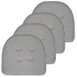 Sweet Home Collection - Pinstripe U Shaped Memory Foam 17" x 16" Chair Cushions, 4-Pack - Charcoal