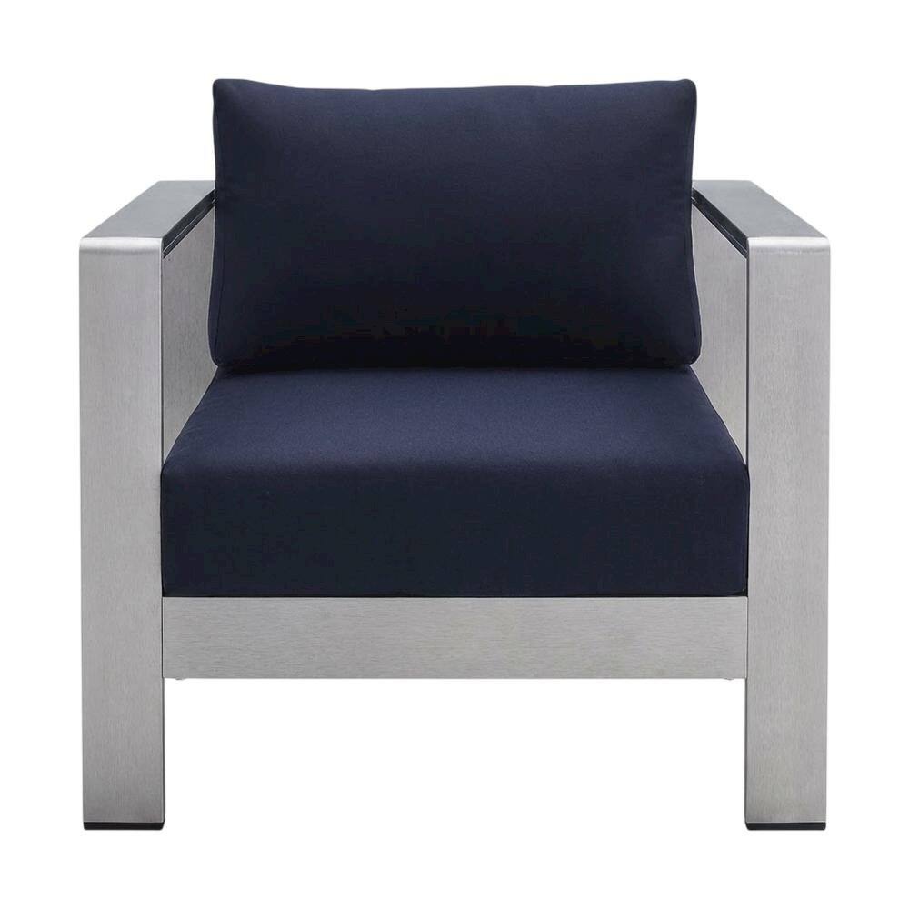 Back. Outdoor Escape - Aluminum Outdoor Patio Armchair With Fabric Cushion And Modern Design - Silver.