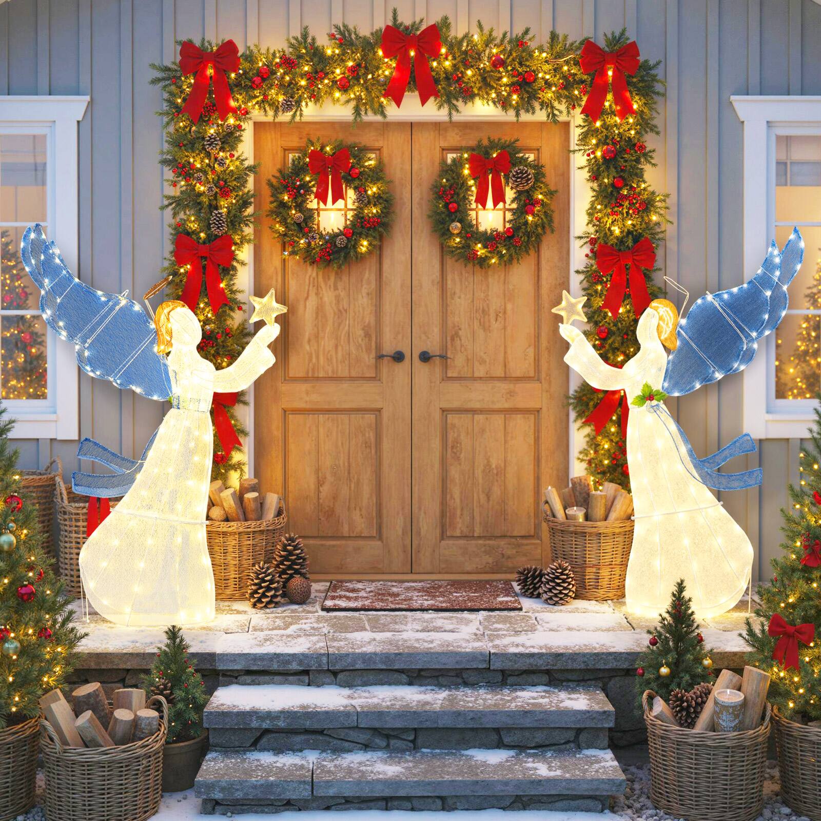 Alt View 4. Costway - Costway 5 Ft Lighted Christmas Angel with Star Halo Spreading Wings Warm White LED Lights - Multicolor.