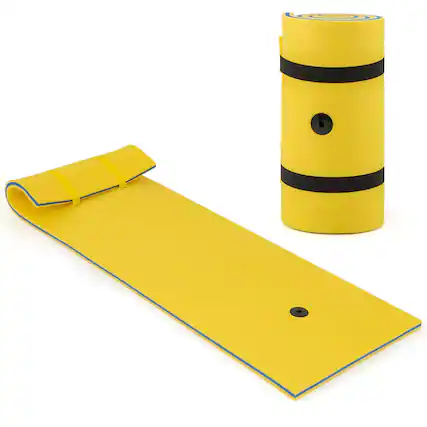 Front. Costway - Costway 3-Layer Tear-Resistant Foam Floating Pad Island Water Sports Relaxing - Yellow+Blue.
