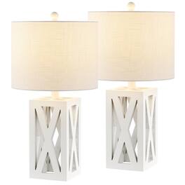 Jonathan Y - Stewart 21.5" Farmhouse Wood LED Table Lamp, (Set of 2) - White