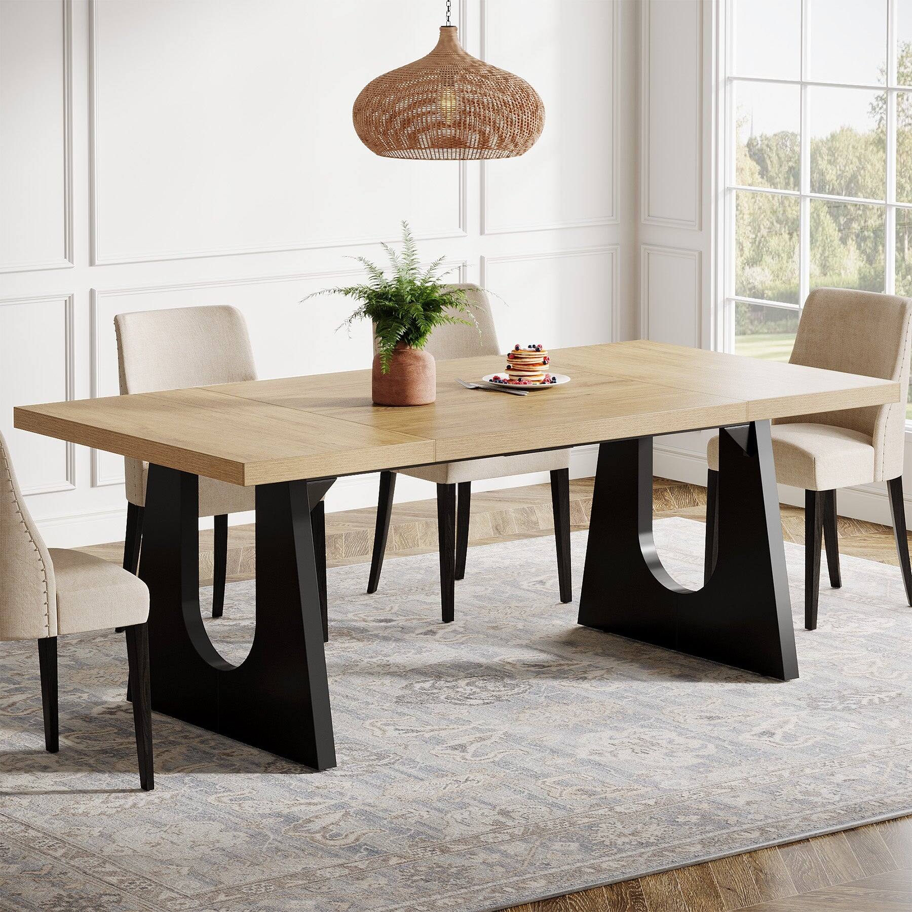 Tribesigns - Dining Table with Engineered Wood Construction, Easy-Clean Surface and Rectangular Top for Living Room - Light Brown