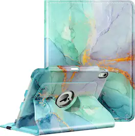 Fintie - Rotating Case for iPad Air 11-inch (M4/M3/M2) & Air 4th/5th Gen 10.9" | 360° Swivel Stand Shockproof Cover - Emerald Marble