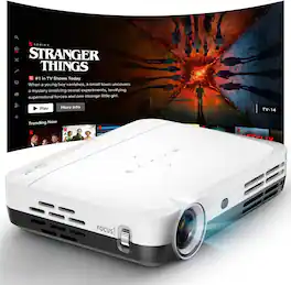 BOSS - Projector S7 4K Portable, Mini Projector w/ screen & mount, Indoor & Outdoor, Andrid, 3D, WiFi & Bluetooth - Black