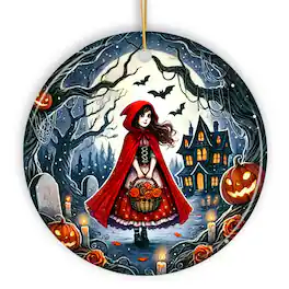 OrnamentallyYou - Mysterious Red Riding Hood in the Woods Ornament Halloween Tree Decor Version 2 - Multi-colored