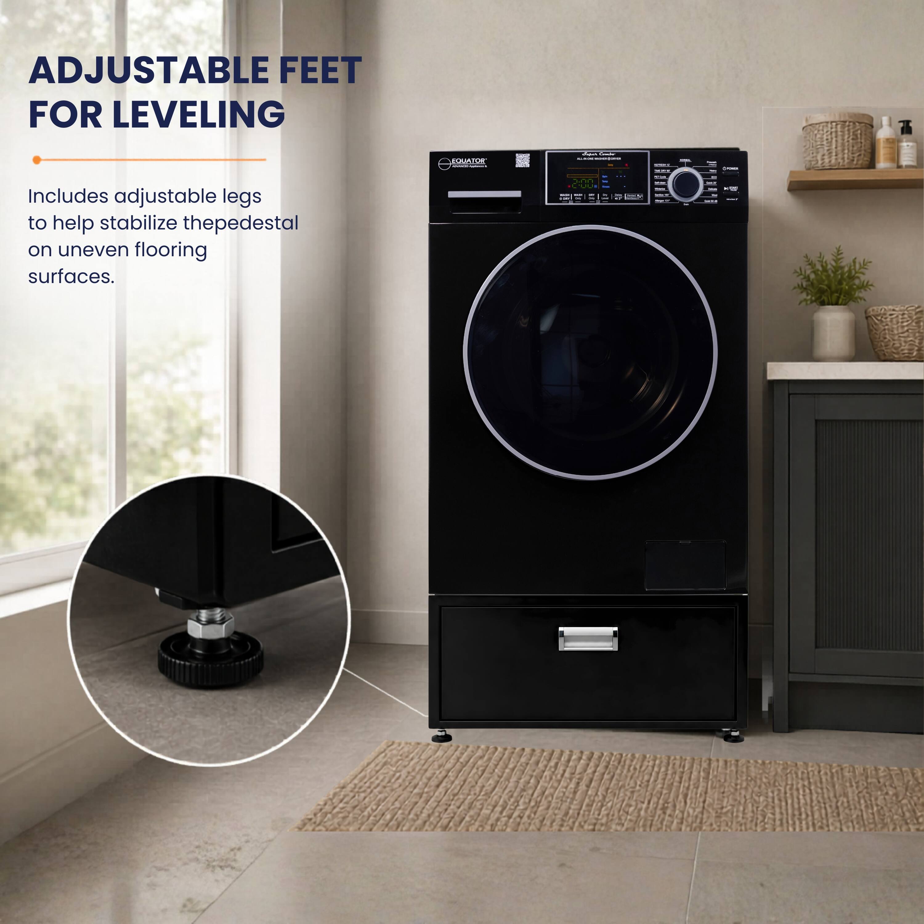 ADJUSTABLE FEET FOR LEVELING

Includes adjustable legs to help stabilize the pedestal on uneven flooring surfaces.