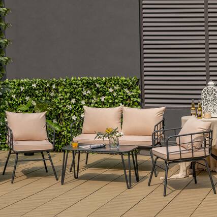 Front. Gymax - Gymax 4PCS Patio Conversation Set Outdoor Furniture Set w/ Cushions Steel Structure - Beige.