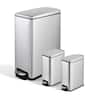 Innovaze - 11.9 Gallon/ 45 Liter + Two 1.6 Gallon/6 Liter Rectangular Step-on Trash Can Set For Bathroom and Kitchen - Silver