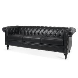 Boyel Living - 83.66-in Traditional Faux Leather 3-Seater Sofa with Nailhead Trim - Black and Matte Black and Silver