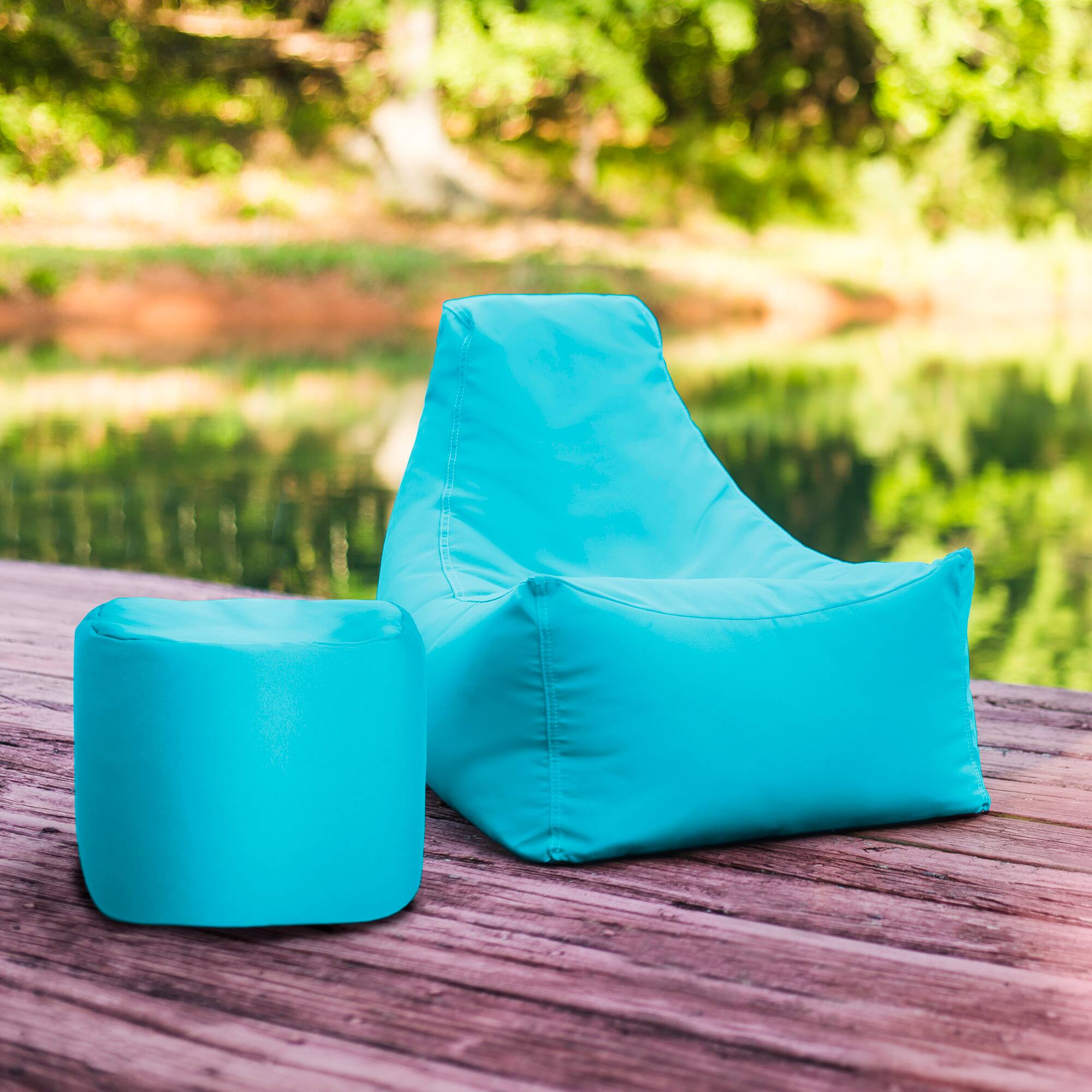 Angle. Jaxx - Jaxx Juniper Jr Outdoor Kids Bean Bag Chair / Childrens Garden Chair, Lagoon Blue - Lagoon Blue.