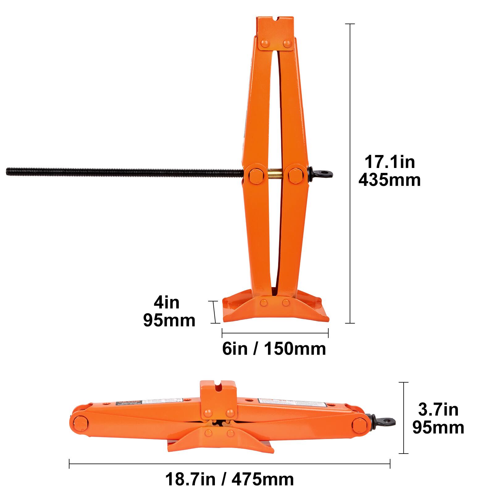 17.1in 435mm  
4in 95mm  
6in / 150mm  
3.7in 95mm  
18.7in / 475mm