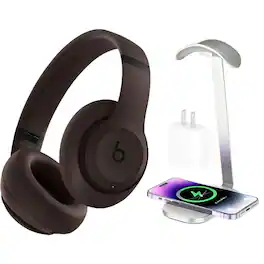 Beats - Studio Pro - Wireless Noise Cancelling Headphones - Deep Brown + Power Adapter & Headphone Stand/Charging Pad