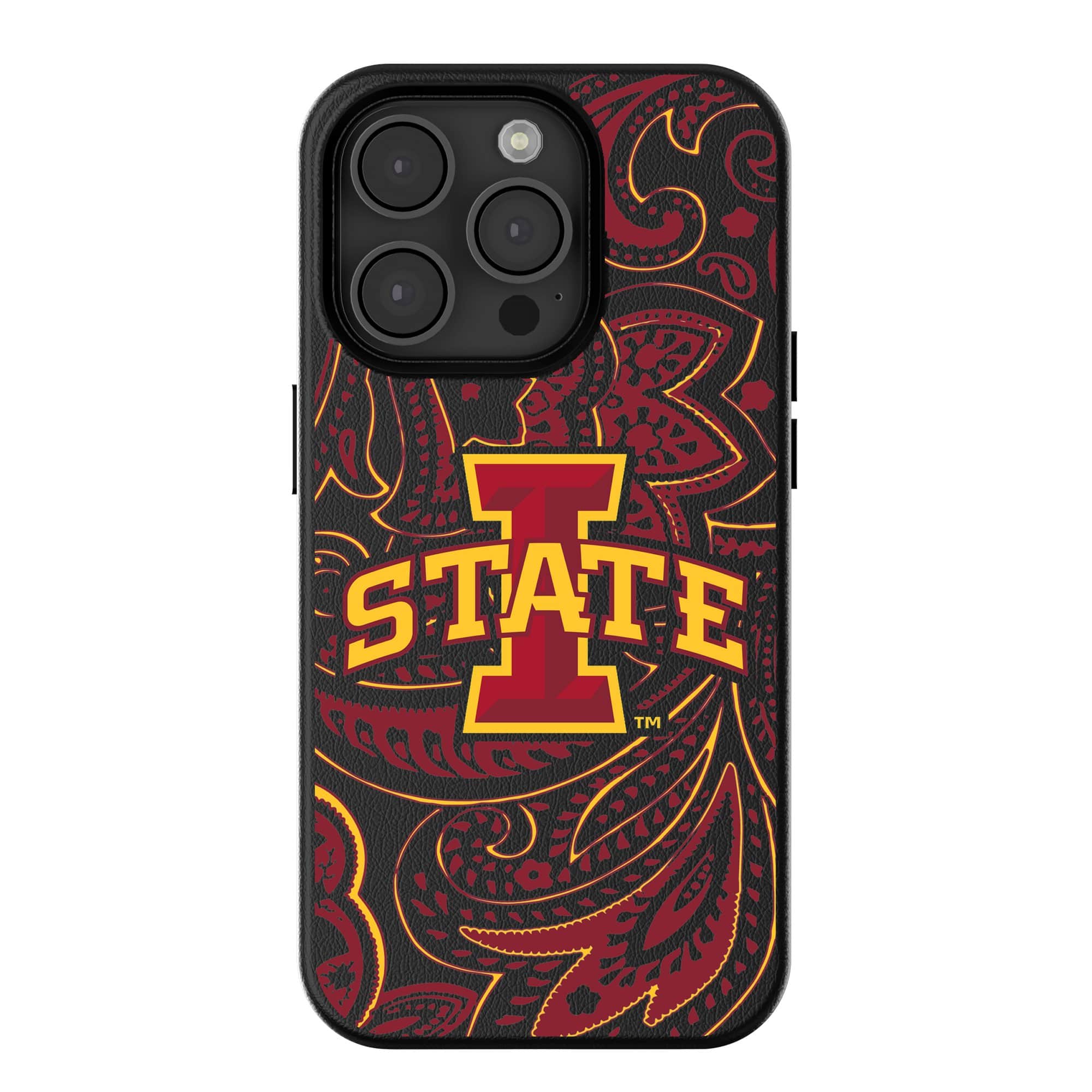 Front. Keyscaper - Iowa State Cyclones Paisley iPhone Magnetic Bump Case - 16 Pro Max - Black.