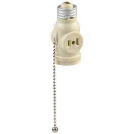 Leviton - 1406-I 660W 125V Two-Outlet Pull-Chain Socket Adapter - Ivory