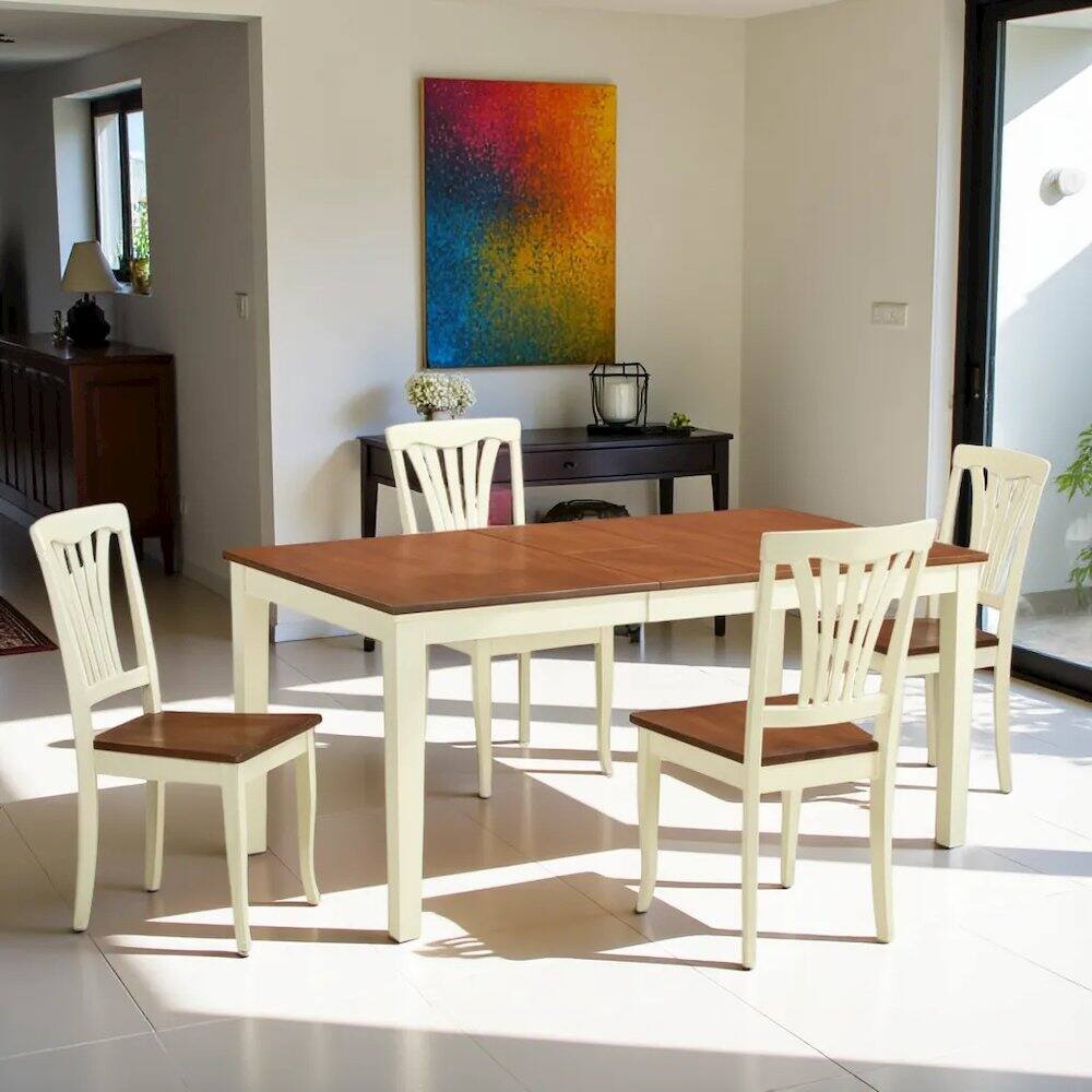 Back. FurniFact - Elegant Kitchen Table Set – Solid Wood Dining Room Table Set for 4 - Buttermilk & Cherry.