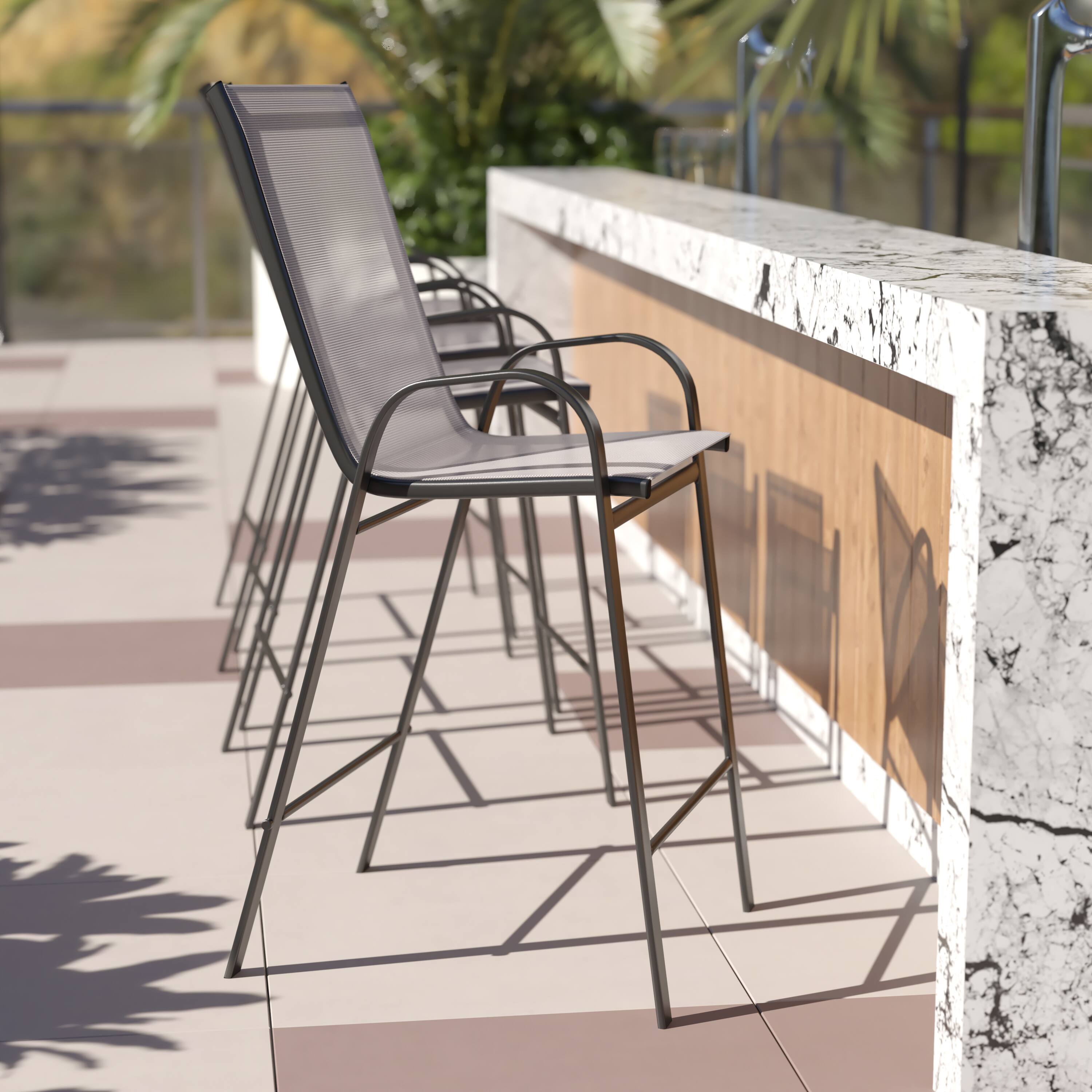 Alt View 2. Emma + Oliver - 4 Pack Outdoor Barstools with Flex Comfort Material-Patio Stool - Gray.
