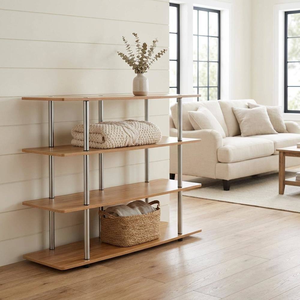 Alt View 2. FurniFact - Light Oak No Tools XL Highboy TV Stand for TVs up to 55 Inches with Metal Poles - Brown.