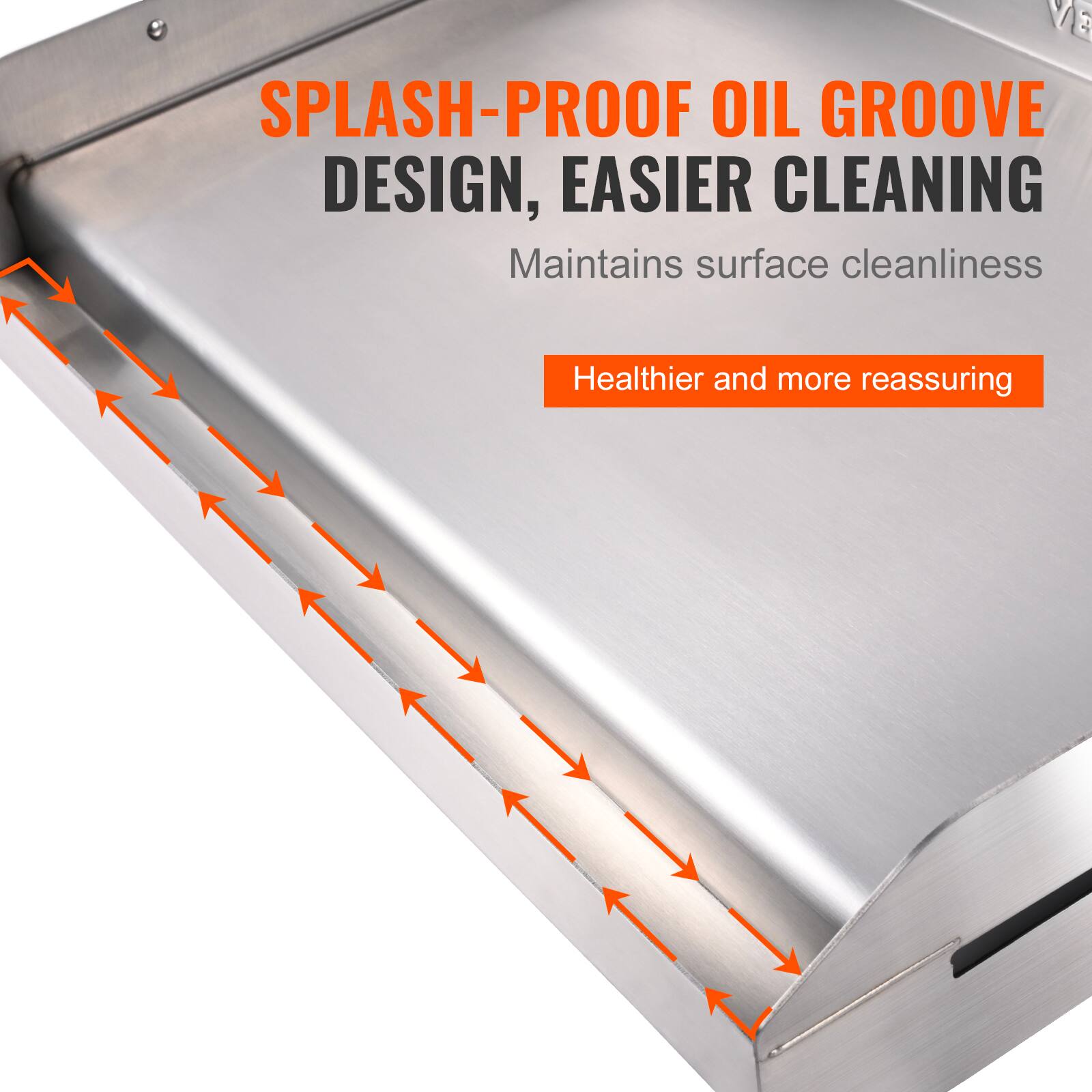 VE SPLASH-PROOF OIL GROOVE DESIGN, EASIER CLEANING
Maintains surface cleanliness
Healthier and more reassuring