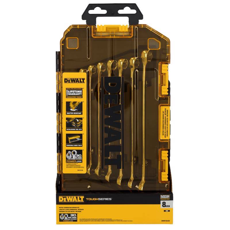 DEWALT LIFETIME WARRANTY  
DEWALT TOUGHSERIES  
METRIC MONKEY WRENCH SET  
30 POWERJAW  
8 PIECES  
SHATTER RESISTANT  
DEWALT TOUGHSERIES  
METRIC COMBINATION WRENCH SET  
40 PIECES  
30 POWERJAW