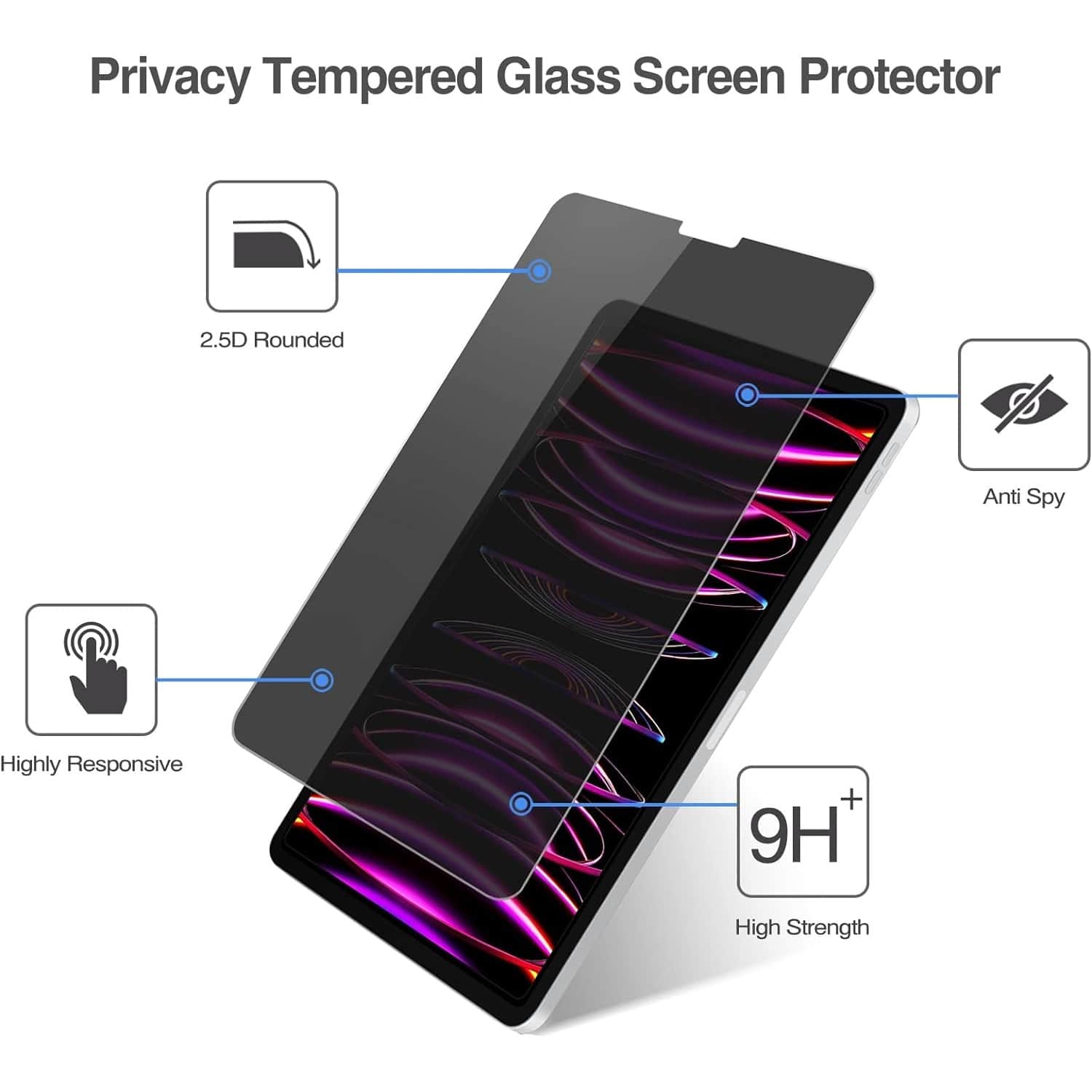 Privacy Tempered Glass Screen Protector 2.5D Rounded B Anti Spy Highly Responsive + 9H High Strength