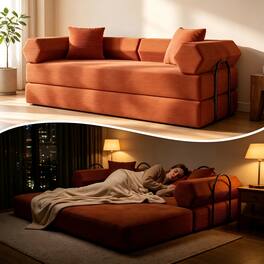 ATOPSUN - Convertible Corduroy Sofa Bed,Fixed Frame Boneless Sleeper Sofa,Suitable for Living Room and Bedroom - Orange