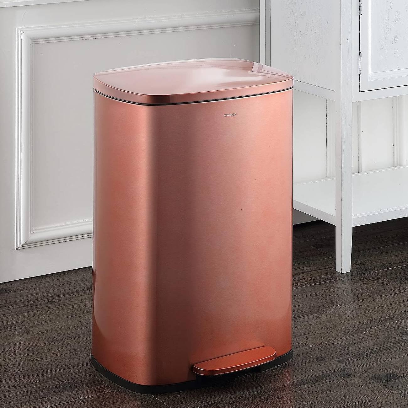 Angle. Hivvago - Set of 2 - Copper Gold Step-on Trash Can - 13-Gallon and 1.3-Gallon - Copper Gold.