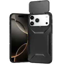 Kitcheniva - Rugged Side Grip Sliding Lens Cover Plus Tempered Glass For iPhone 17 Pro Max - Black