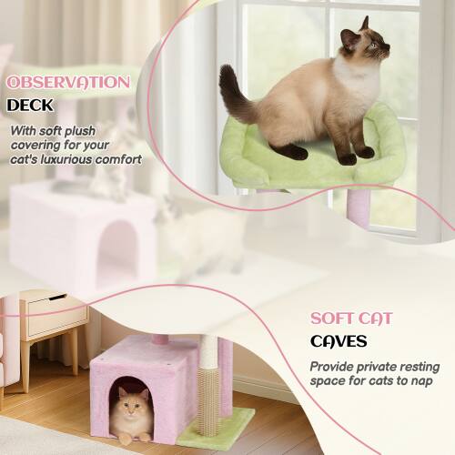 OBSERVATION DECK  
With soft plush covering for your cat's luxurious comfort  

SOFT CAT CAVES  
Provide private resting space for cats to nap