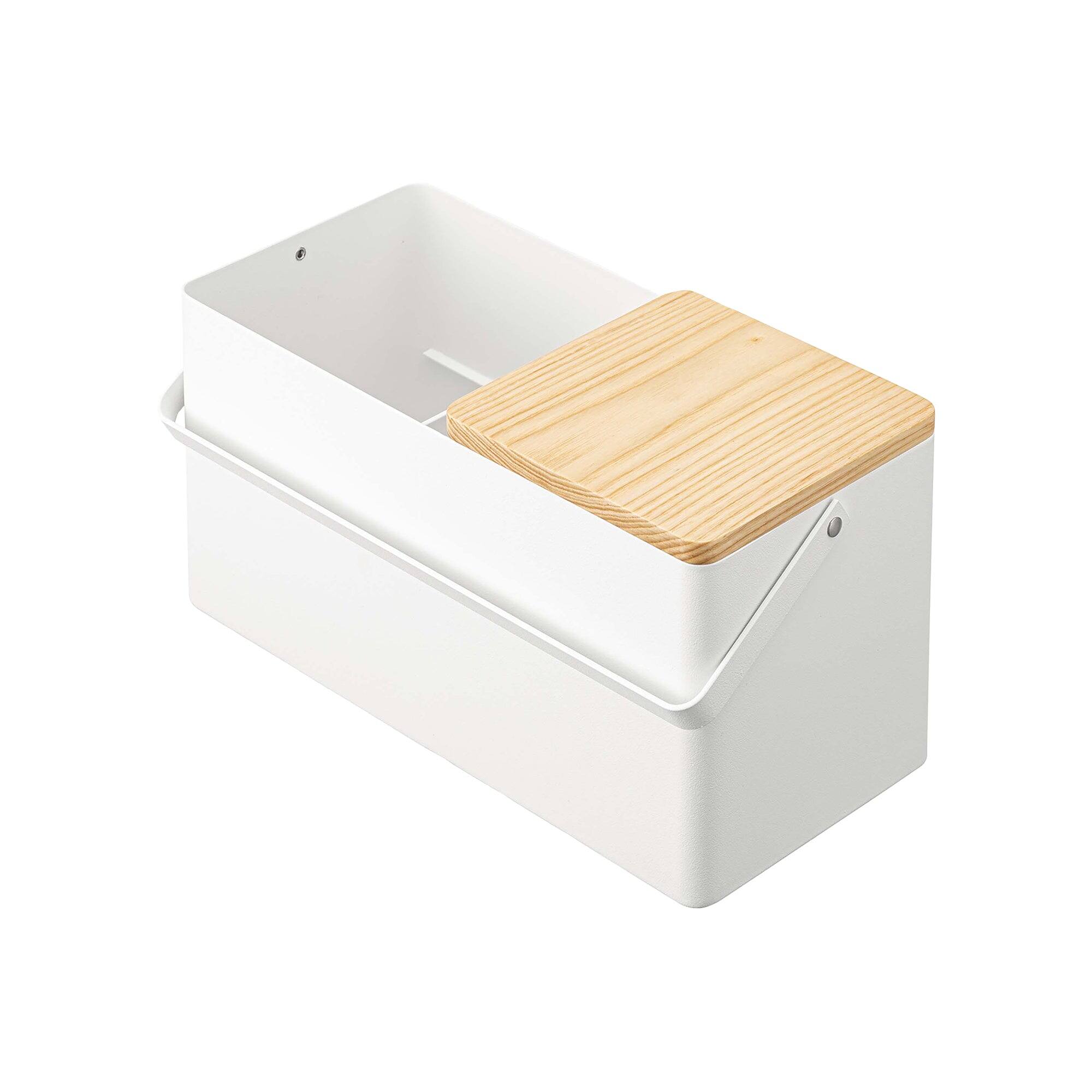 Alt View 4. Yamazaki Home - Makeup Organizer with Mirror - Steel + Wood - White.