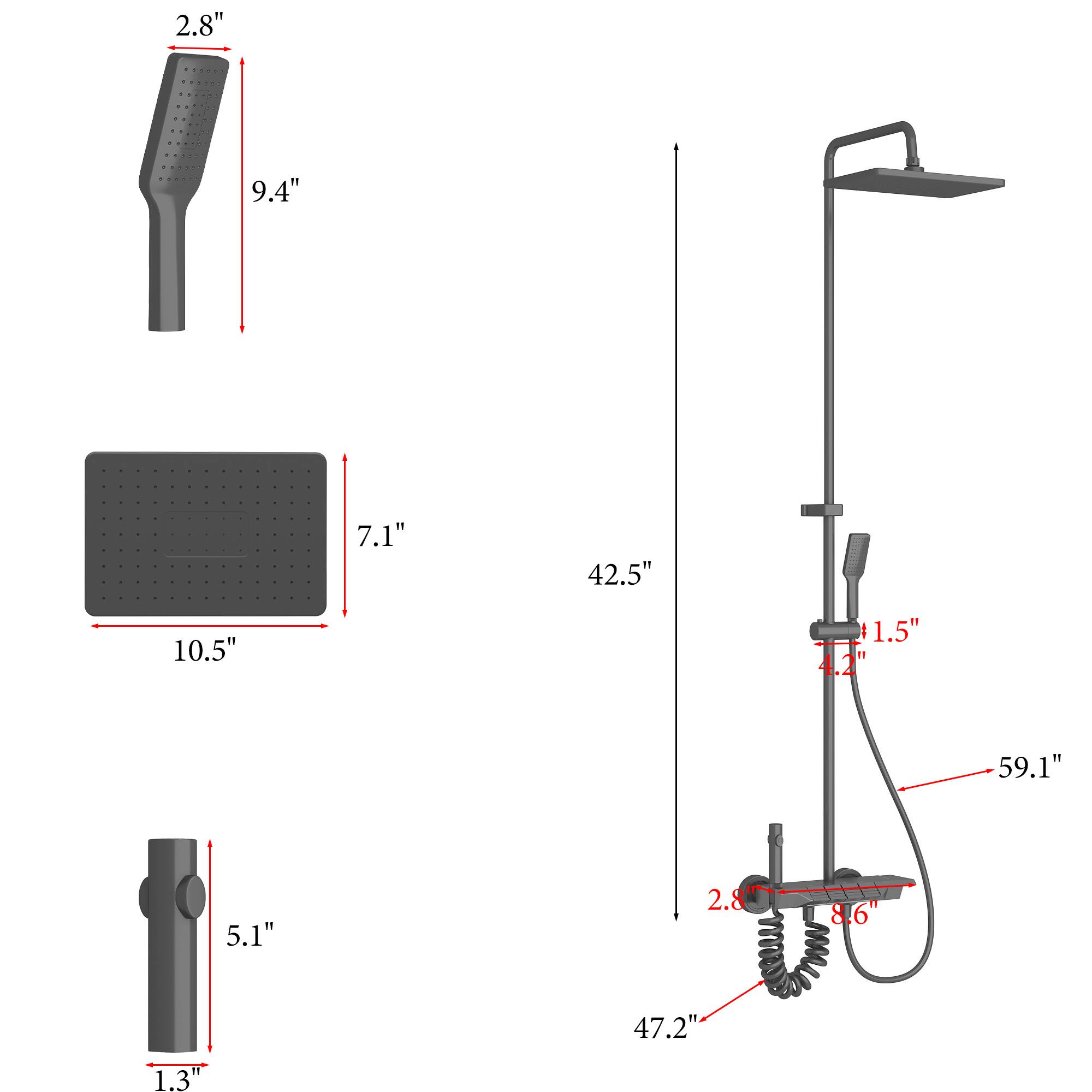 2.8"  
9.4"  
7.1"  
42.5"  
10.5"  
1.5"  
4.2"  
59.1"  
5.1"  
2.8"  
8.6"  
47.2"  
1.3"