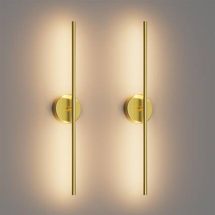Front. Earthley Blooms - nch HardwiWall Sconces Set Of Two Rotate Modern Linear Light w Vanity k For Bathroom Living Room - Gold 28Inch.