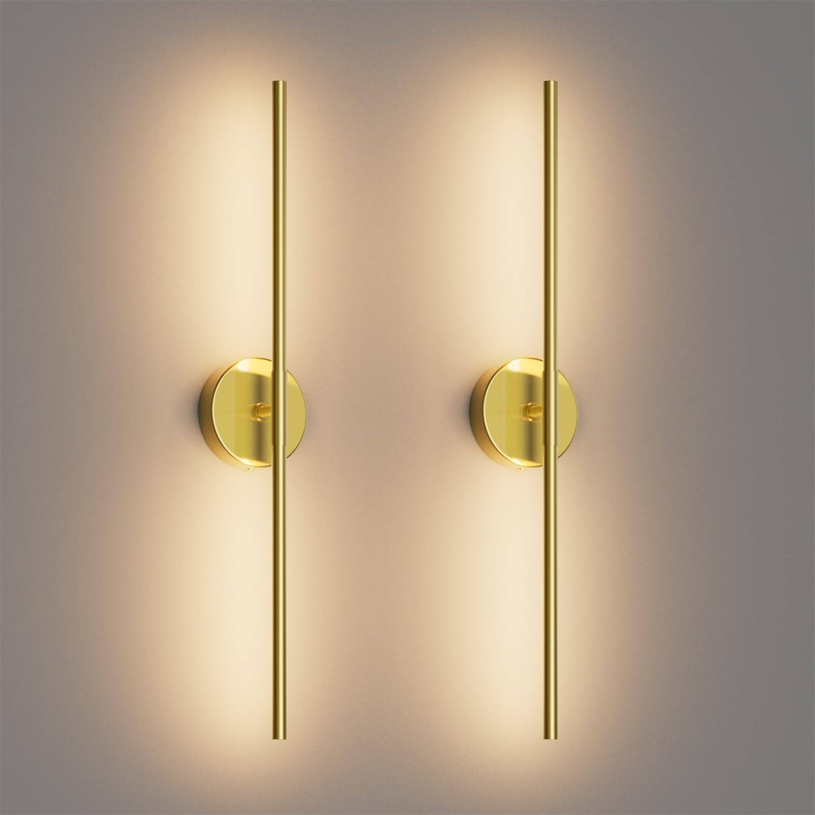 Front. Earthley Blooms - nch HardwiWall Sconces Set Of Two Rotate Modern Linear Light w Vanity k For Bathroom Living Room - Gold 28Inch.