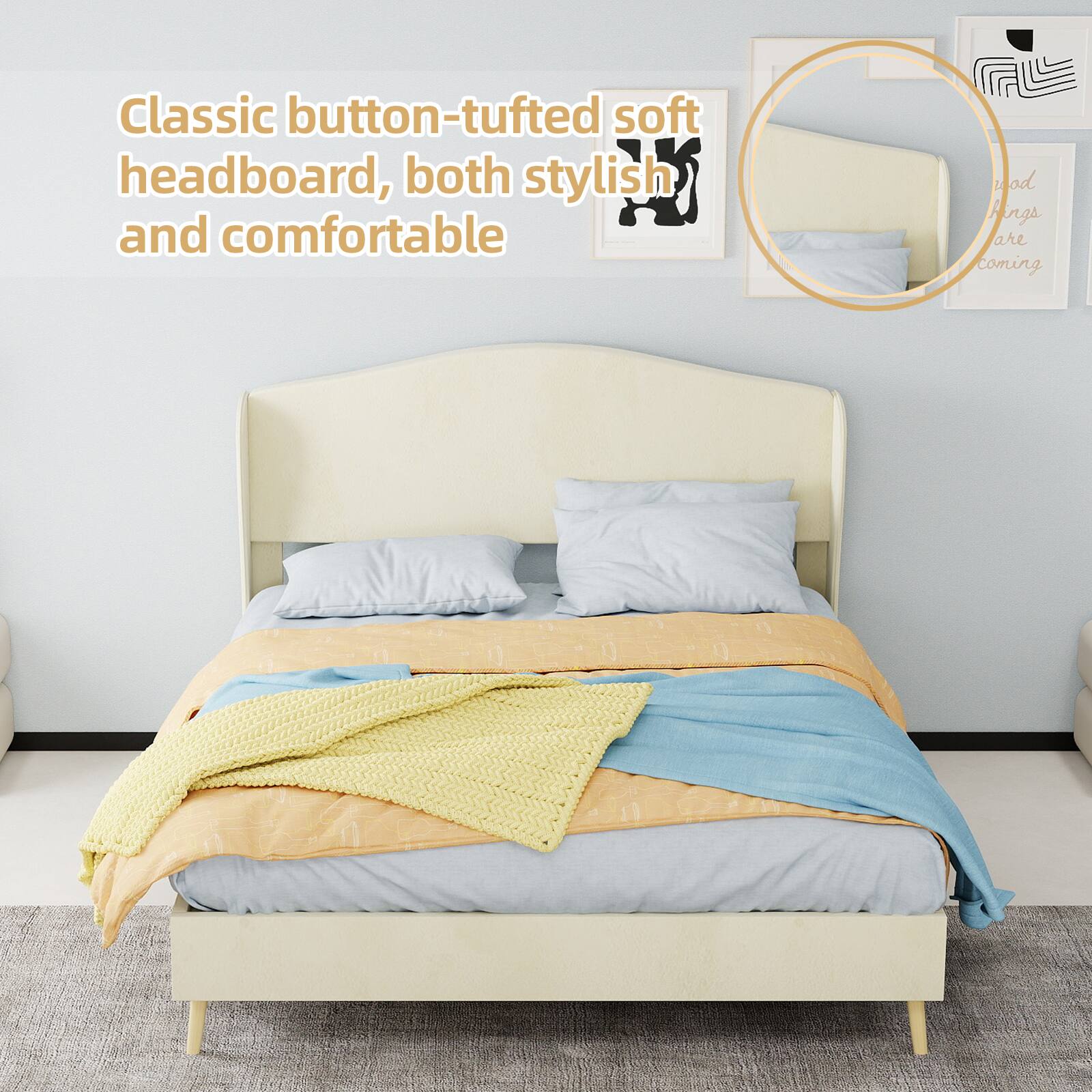 Classic button-tufted soft headboard, both stylish and comfortable