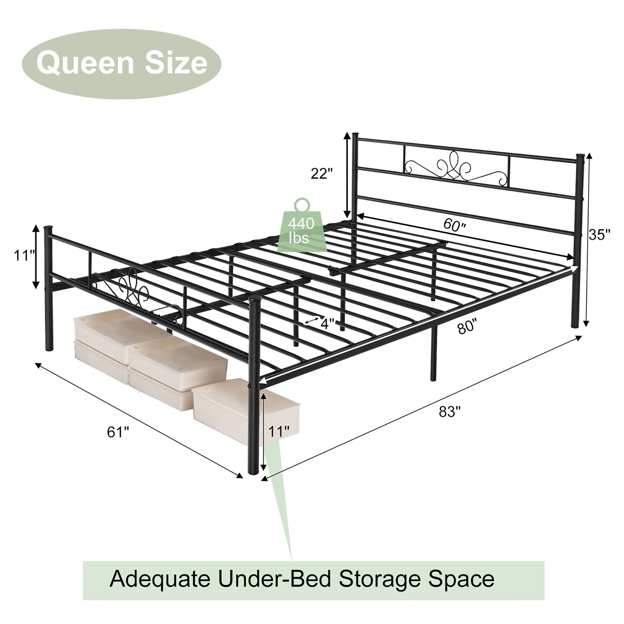 Queen Size, 22", 11", 440 lbs, 60", 35", 4", 80", 61", 11", 83", Adequate Under-Bed Storage Space