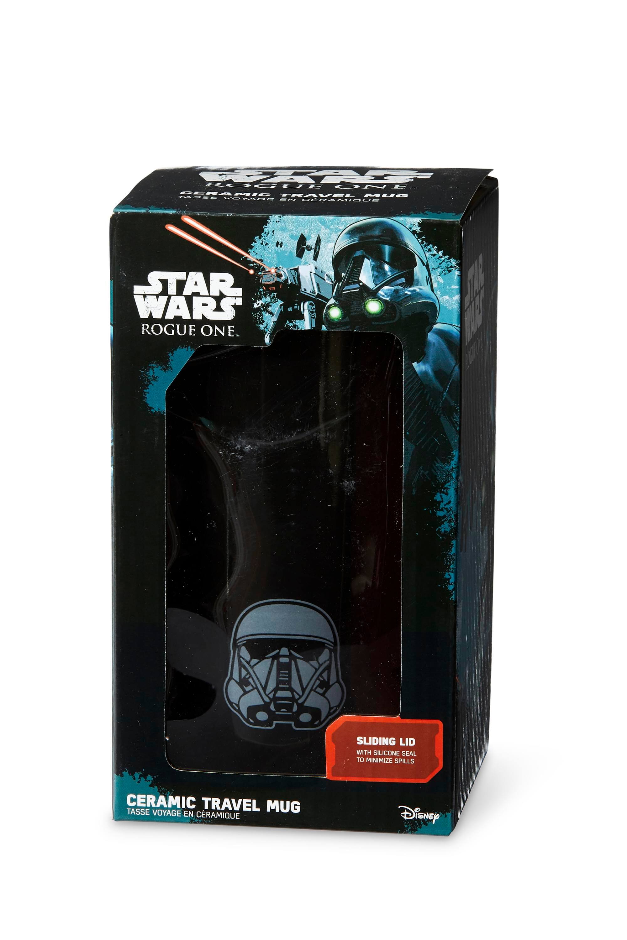 ROGUE ONE UE OML. LERAMIE TRAVEL MUE AEREVUMBE MEEE UERAMIDUE M STAR WARS ROGUE ONE. SLIDING LID WITH SILICONE SEAL TO MINIMIZE SPILLS CERAMIC TRAVEL MUG TASSE VOYAGE EN CERAMIQUE Disney