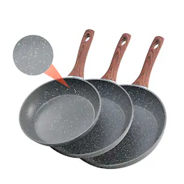 VEVOR - 3-Piece Aluminum Frying Pan Set, Nonstick Skillets (9.5, 11, 12 in) with Heat-Resistant Handles, Durable Cookware - Gray