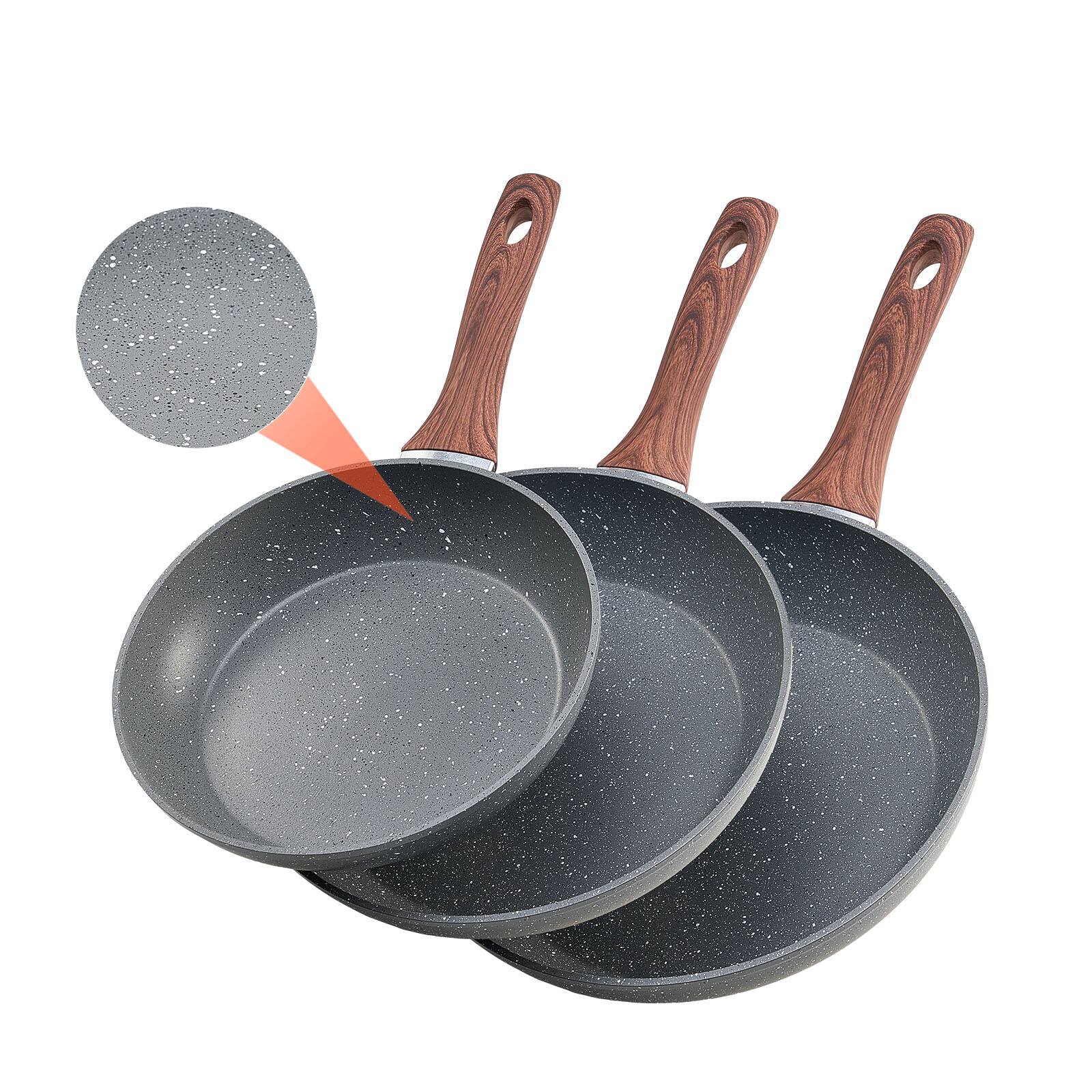 Front. VEVOR - 3-Piece Aluminum Frying Pan Set, Nonstick Skillets (9.5, 11, 12 in) with Heat-Resistant Handles, Durable Cookware - Gray.