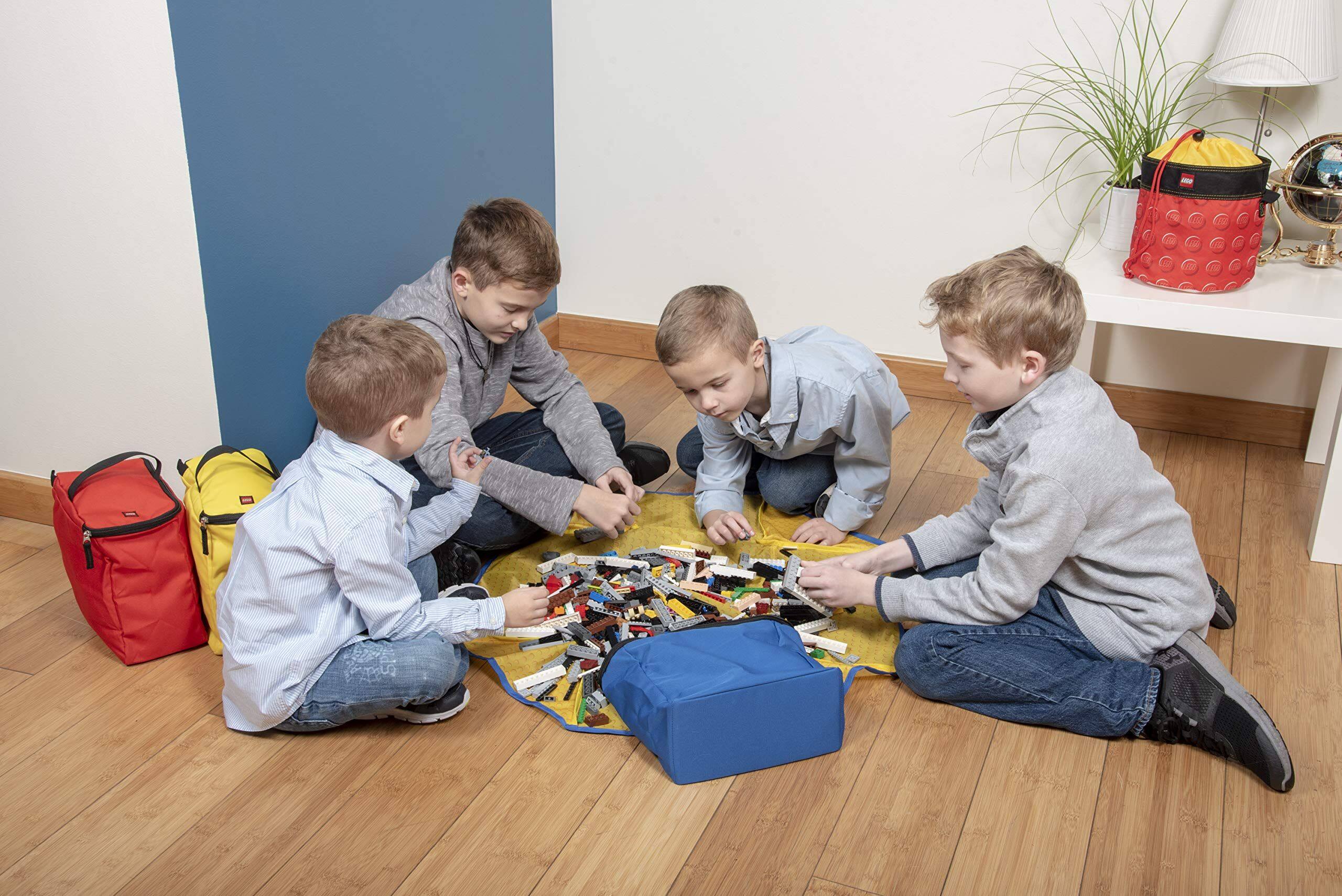 Left. LEGO - LEGO 4-Pc Tote And Play Mat - Black/Yellow/Red/Blue.