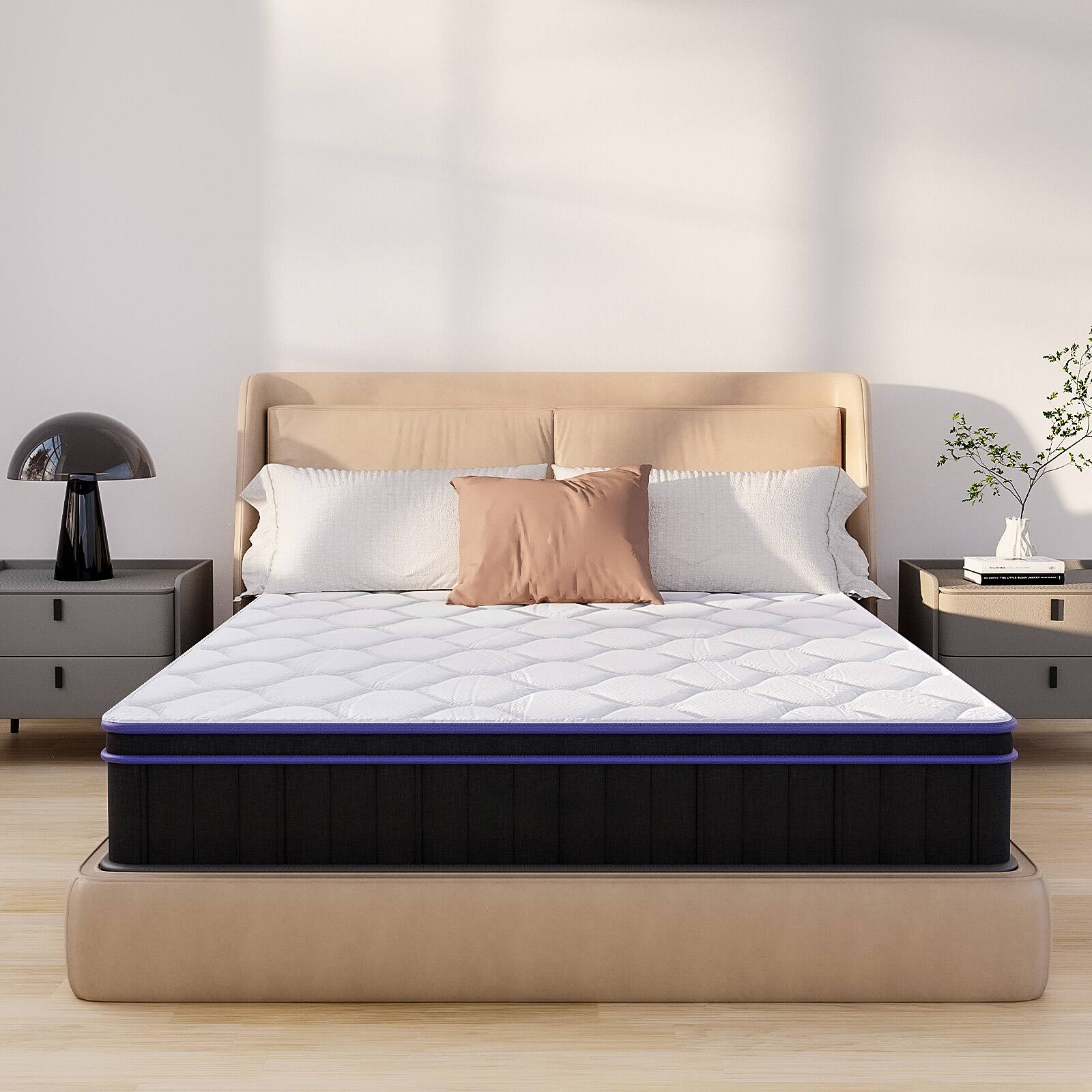 Alt View 7. Ecooso - 10" Queen Medium-Firm Hybrid Mattress, Gel Memory Foam, Pillow Top, Pocket Coils, Fiberglass-Free - White+gray.