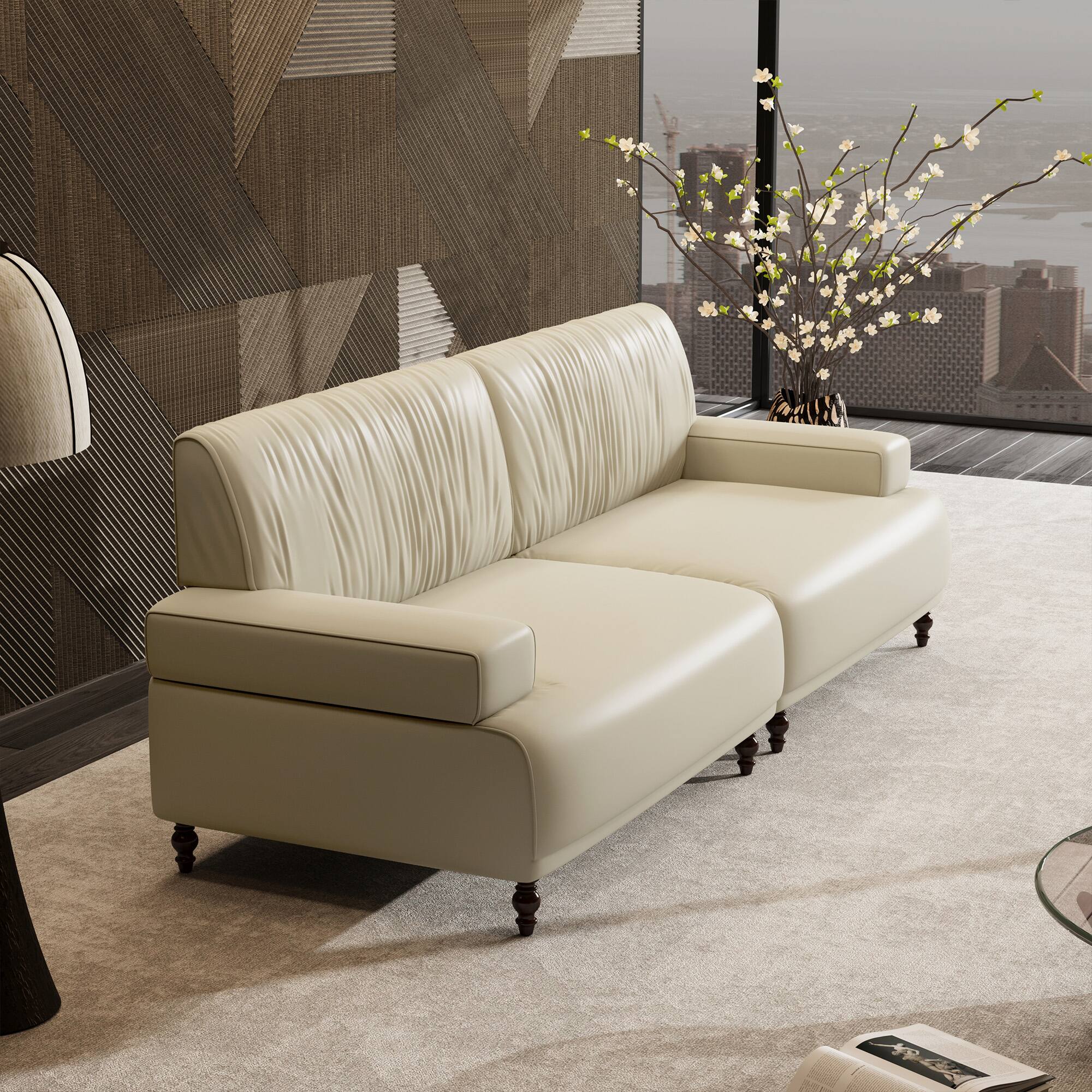 Alt View 2. luck idea - 86.4" Leather Sofa, Modern Living Room Sofa Combination - Off-white.