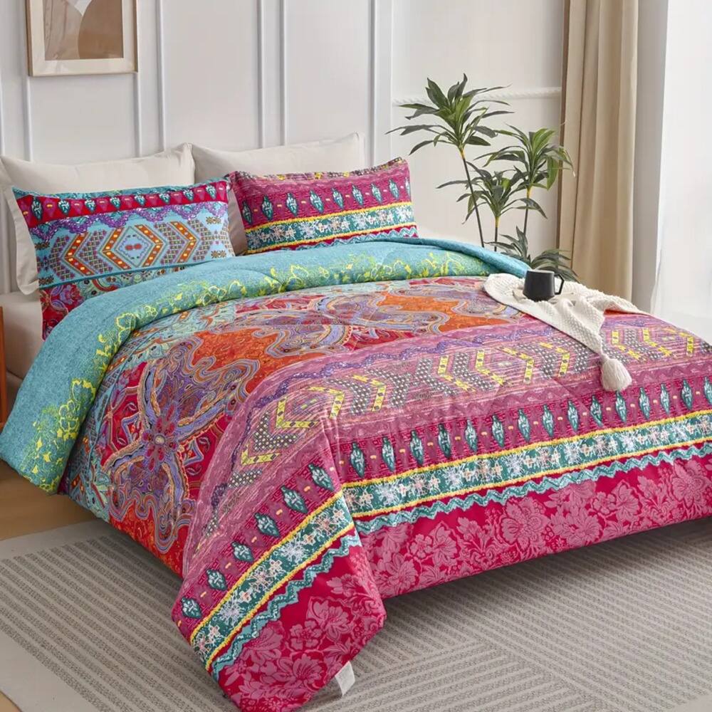 Left. Shatex - Fuchsia striped twin 2 pieces comforter set, fresh, bright, soft, and skin-friendly, available in multiple sizes - red.