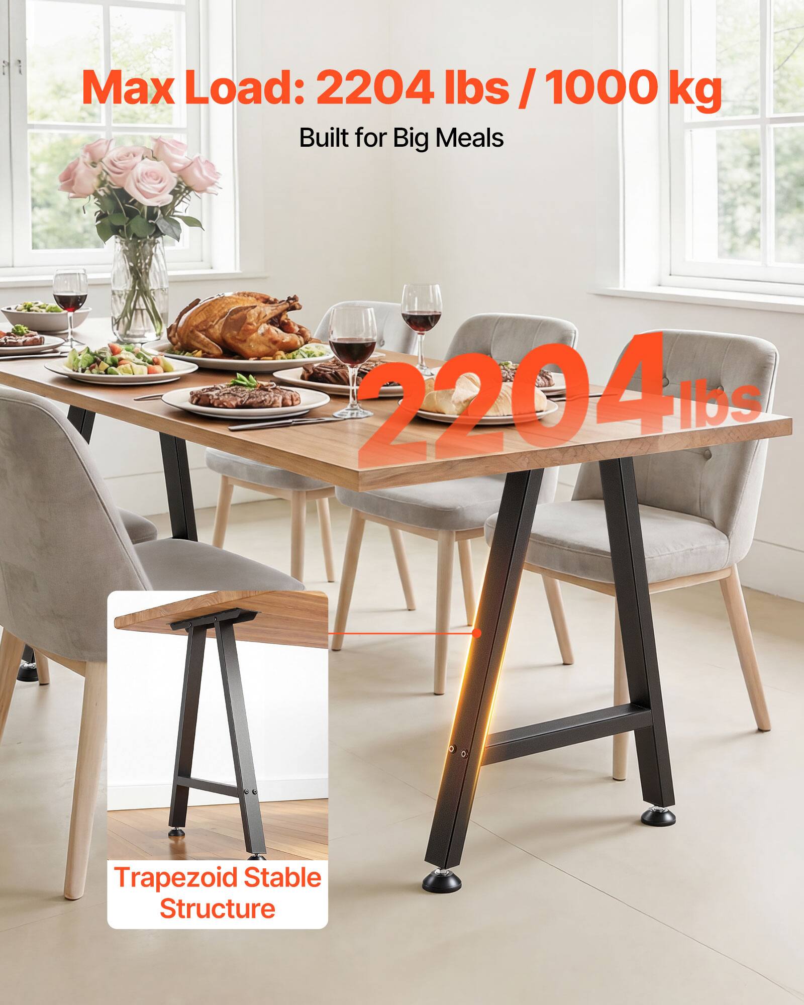 Max Load: 2204 lbs / 1000 kg  
Built for Big Meals  

2204 lbs  

Trapezoid Stable Structure