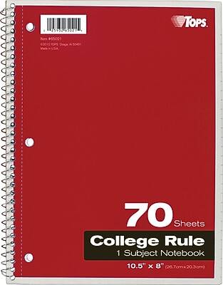 25932 4502 1 TOPS  
Favs #65001 e20+5  
Oua LA 50451 USA  
70 Sheets College Rule 1 Subject Notebook 10.5" x 8" (26.7cm x 20.3cm)